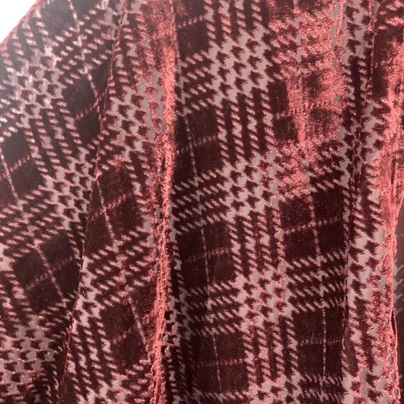 Kimono Velvet Burnout Womens One Size Burgundy Plaid Sheer Flowy - Picture 2 of 6